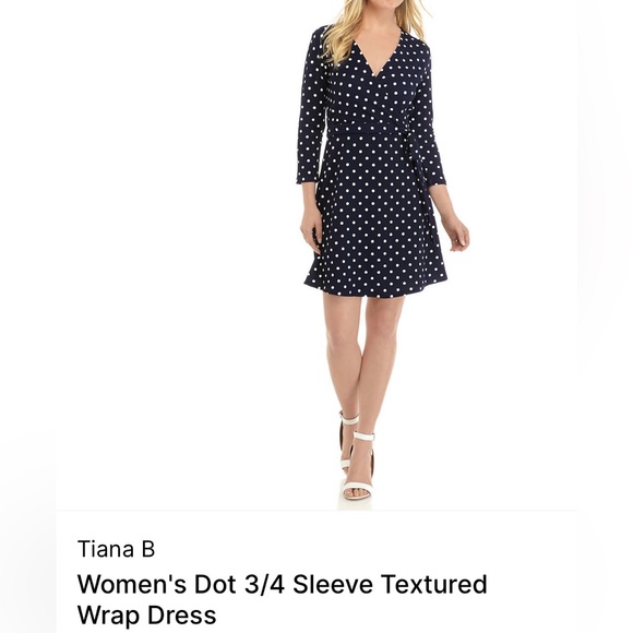 NWT—Tiana B.—Navy w/white polka dot Wrap Dress; Size: L (size chart in pics) - Picture 5 of 8